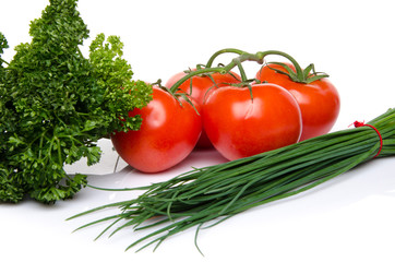 Bunch of chives, tomatoes and parsley