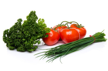 Bunch of chives, tomatoes and parsley