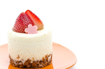 Strawberry cheesecake isolated on white background