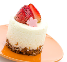 Strawberry cheesecake isolated on white background