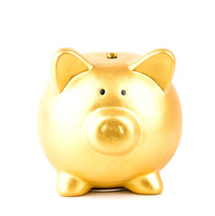 gold piggy bank isolated white background