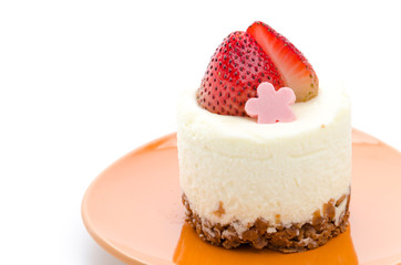 Strawberry cheesecake isolated on white background