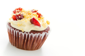 Red cupcake velvet isolated white background