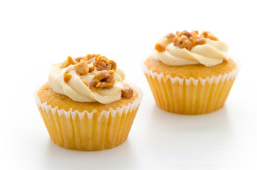Nuts cupcake isolated on white background