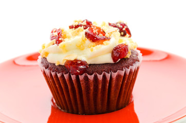 Red cupcake velvet isolated white background