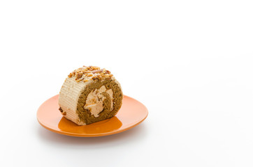 Roll coffee cake isolated on white background