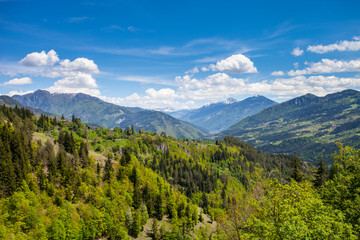 Fototapeta na wymiar Mountain landscape in Georgia Kaukaz with beautiful sky and tree