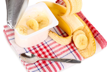 yogurt with banana close-up