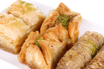 Sweet baklava on plate close-up
