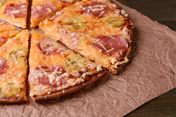 Tasty pizza on table close-up