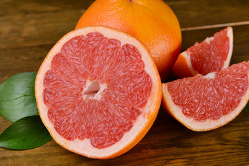 Ripe grapefruit on table close-up