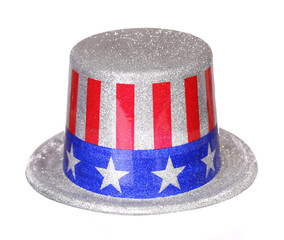 Patriotic Hat with American Flag isolated on white. Uncle Sam