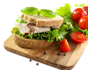 Delicious sandwiches with meet isolated on white