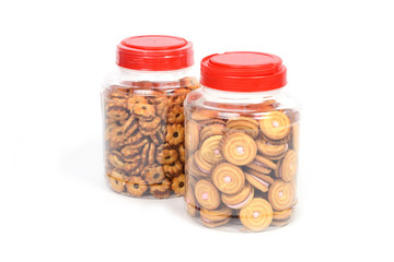 Two bootles of cookies .