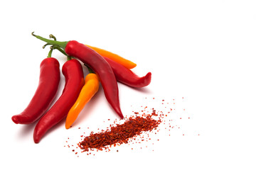Chilis und Chiliflocken Draufsicht