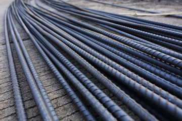 Steel rods used to reinforce concrete in construction