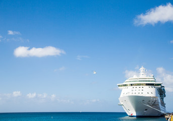 Fototapeta na wymiar Luxury Cruise Ship in Corner of Frame