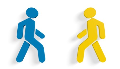 pedestrian icon meeting in color of ukrainian national flag