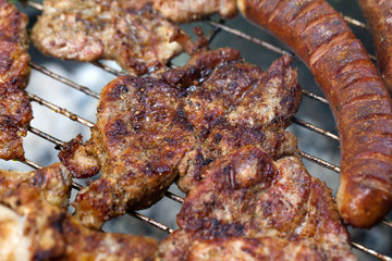 barbecue with delicious grilled meat on grill