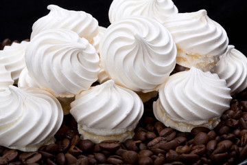 French vanilla meringue cookies and  coffee beans