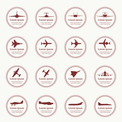 Big collection of different airplane icons.