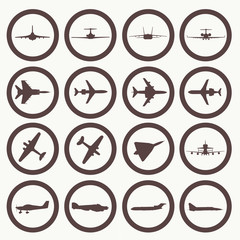 Big collection of different airplane icons.