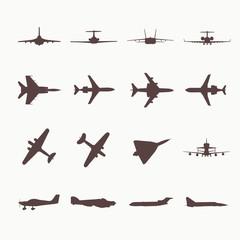 Big collection of different airplane icons.
