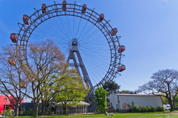 Viennese giant wheel in Prater amusement park at Vienna