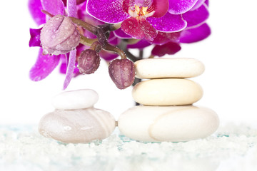 Spa stones and pink orchid