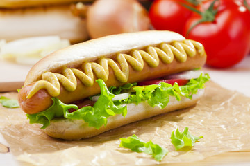 Hot dogs with mustard and ketchup