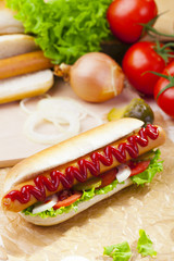Hot dogs with mustard and ketchup