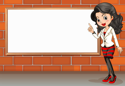 A lady standing beside the empty signboard