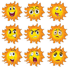 Fototapeta premium Different facial expressions of the sun