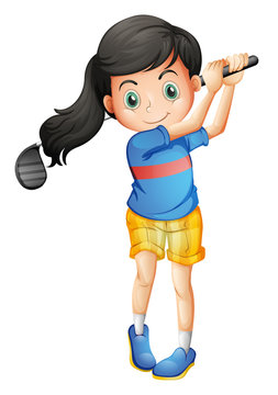 A young girl playing golf
