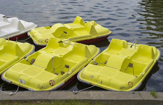 Hydrobikes anchoread at shore