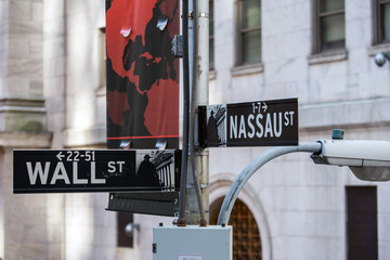 Nassau and Wall street signs, New York
