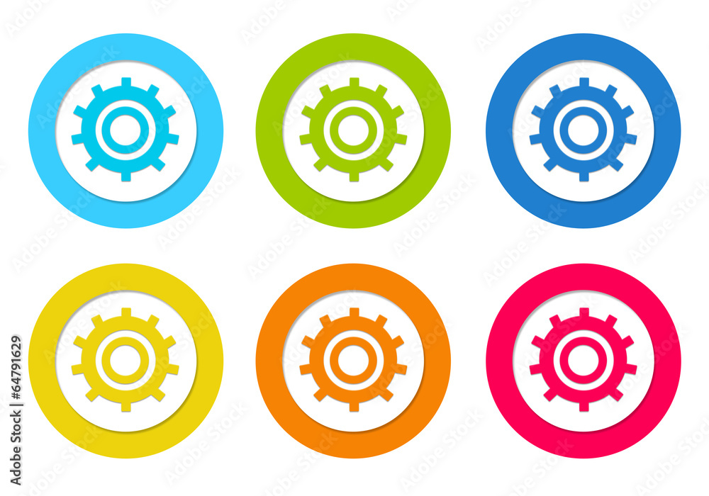 Poster set of rounded icons with gears symbol