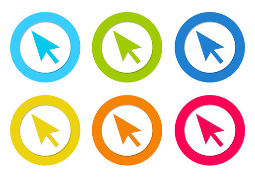 Set of colorful rounded icons with arrow symbol