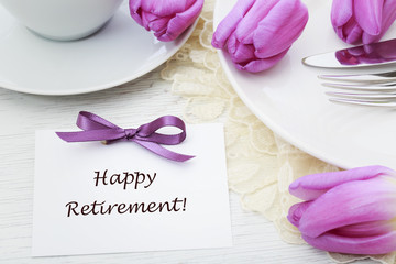 Happy Retirement message with table setting