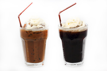 Thai style ice coffee topping with whipping cream
