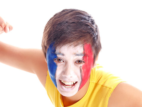 french flag painted on boy's face