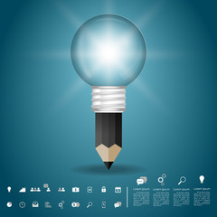 pencil idea lightbulb with business icon