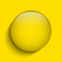 Yellow Glass Circle Button on White Background