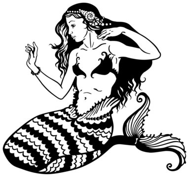 mermaid black white