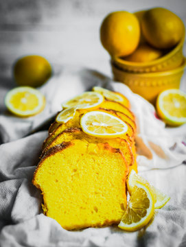 Lemon cake on rustic background