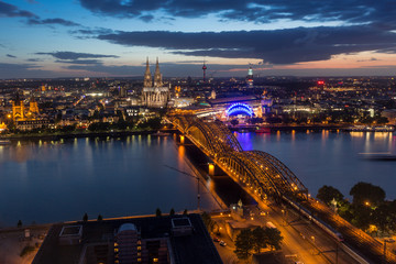 Fototapeta na wymiar Aerial View of Cologne, Germany, at Twilight