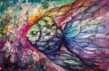 Fishes .Watercolors - obrazy, fototapety, plakaty