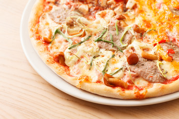 pizza on wood background