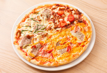 pizza on wood background
