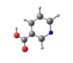 Niacin (B3) molecular structure on white background
